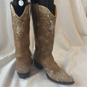 Old Gringo Erin Cowboy Boots Size 6.5 B Tan Embroidered Leather Western Pointed